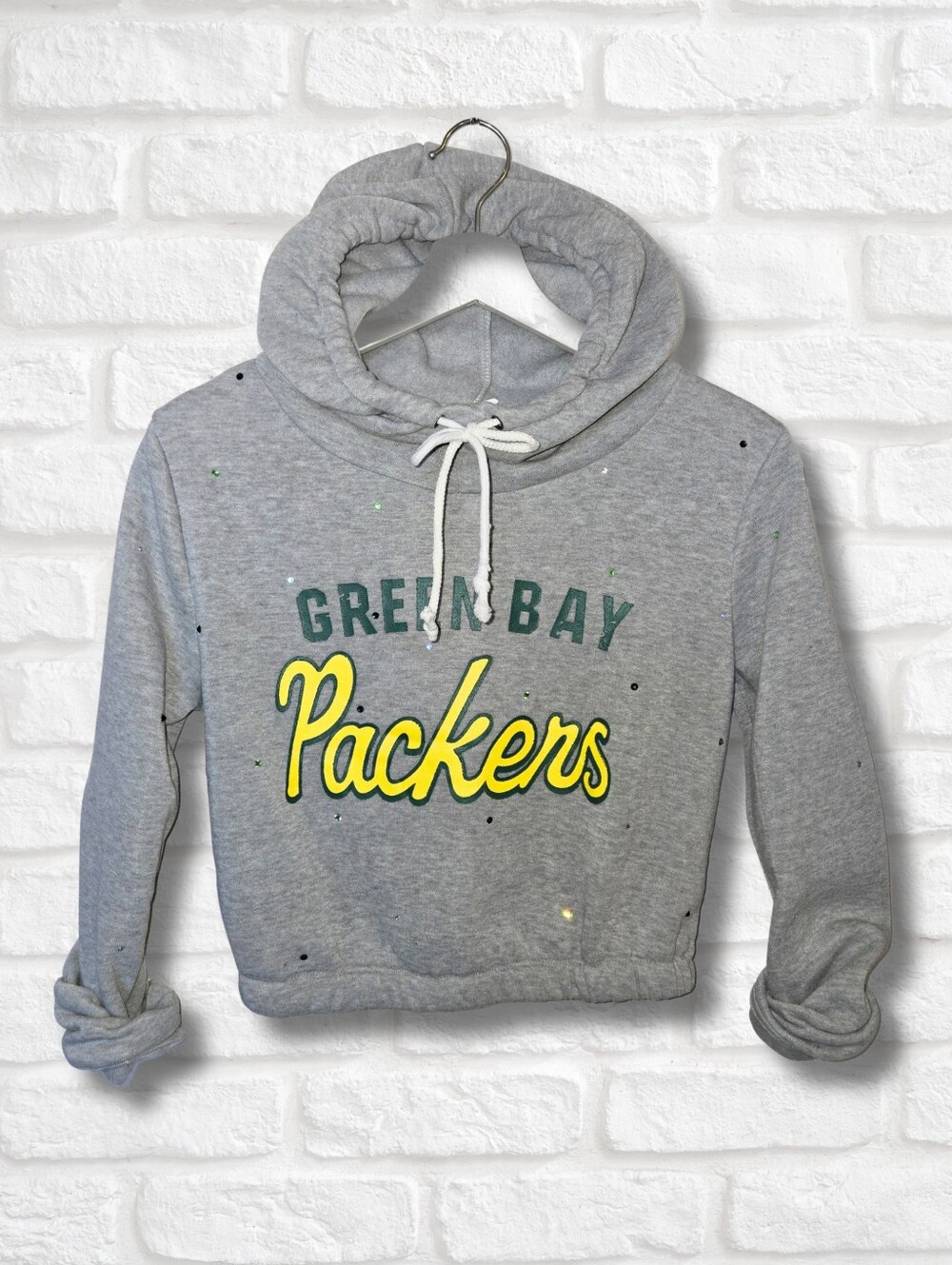Green Bay Packers Crop Hoodie W/Rhinestones